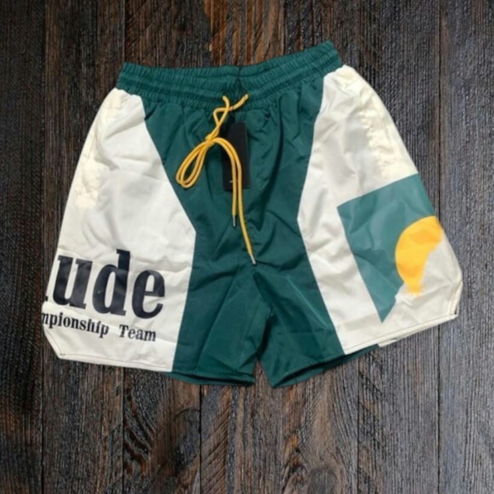 Rhude Green and White Athletic Shorts